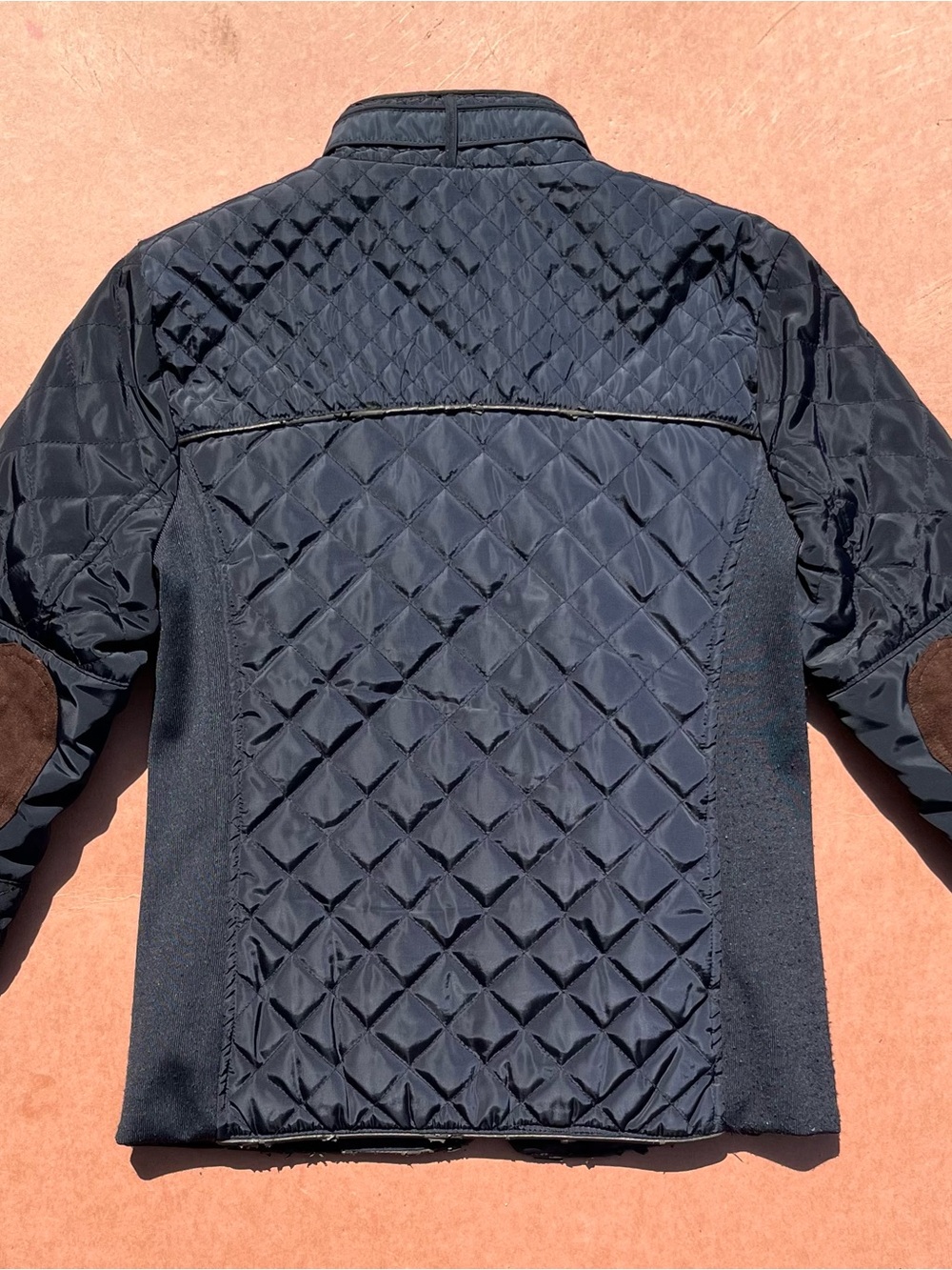 Cavalini Quilted Navy Utility Jacket with Brown Elbow Patches - Picture 8 of 9